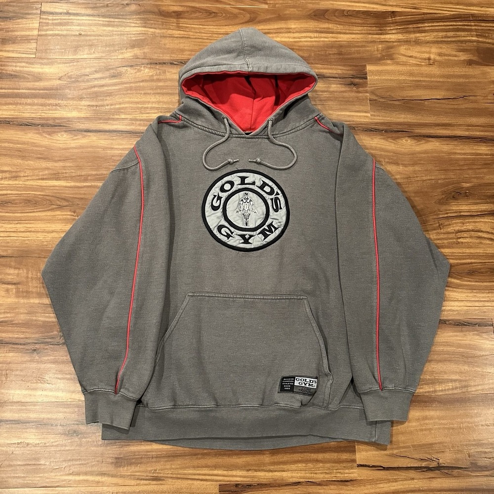 Gold's Gym Hoodie Mens XL Gray Pullover Fleece Sweatshirt Logo Bodybuilding